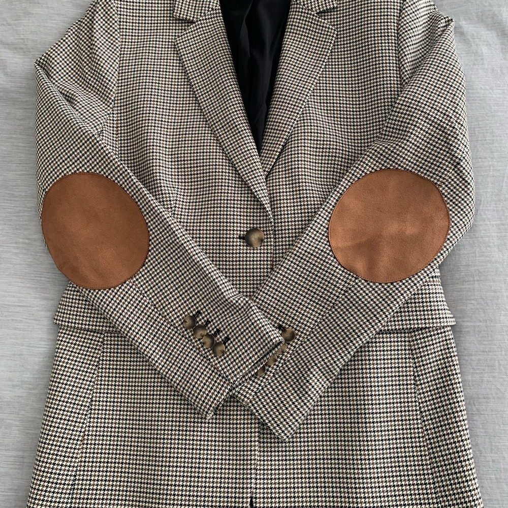 Ann Taylor Houndstooth Blazer with Brown Elbow Patches